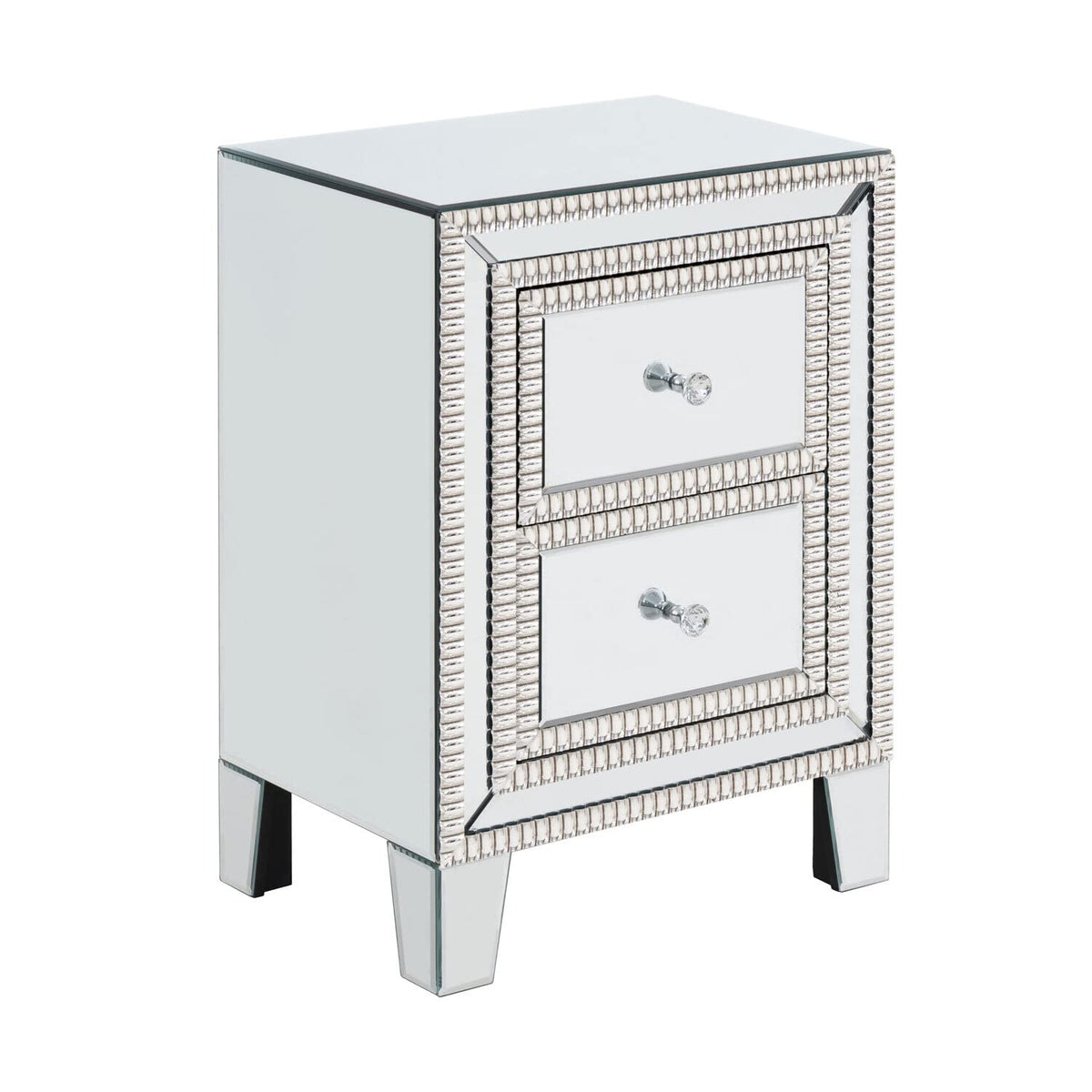 Better Home Products Mirrored Nightstand with 2 Drawers