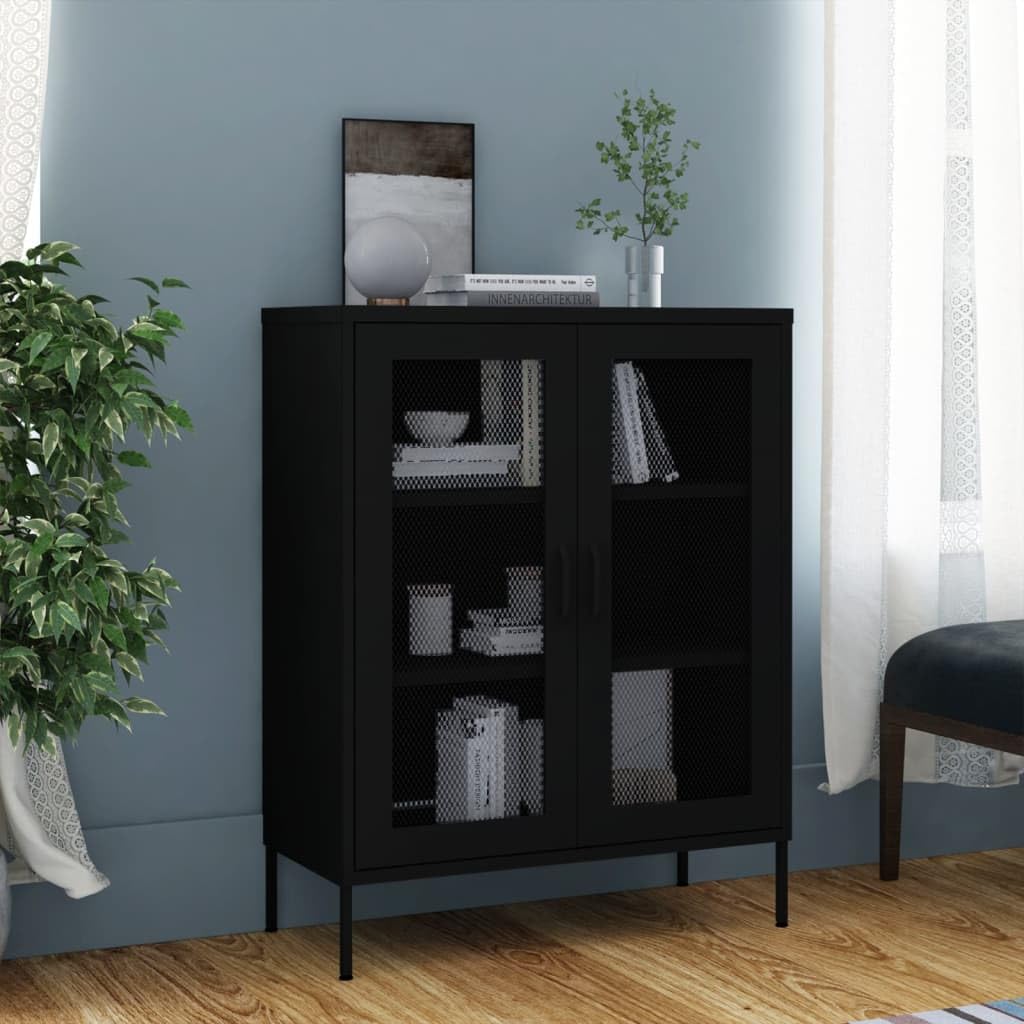 SKM Storage Cabinet Black 31.5&quot;x13.8&quot;x40&quot; Steel