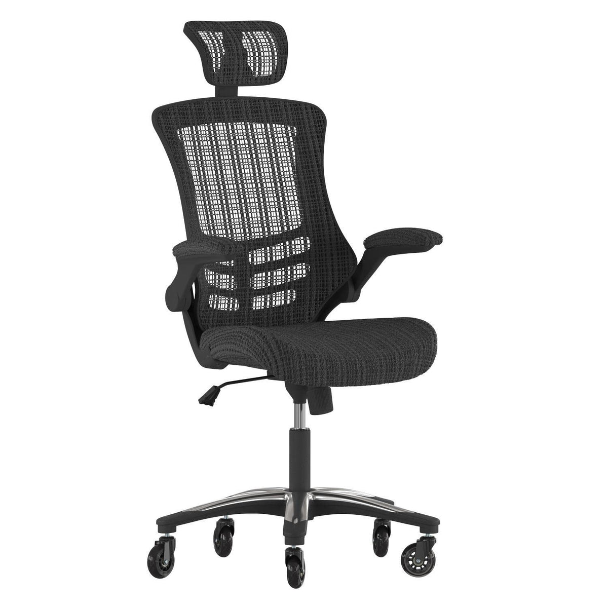 Flash Furniture High-Back Black Mesh Swivel Ergonomic Executive Office Chair With Flip-Up Arms And Transparent Roller Wheels, Bifma Certified