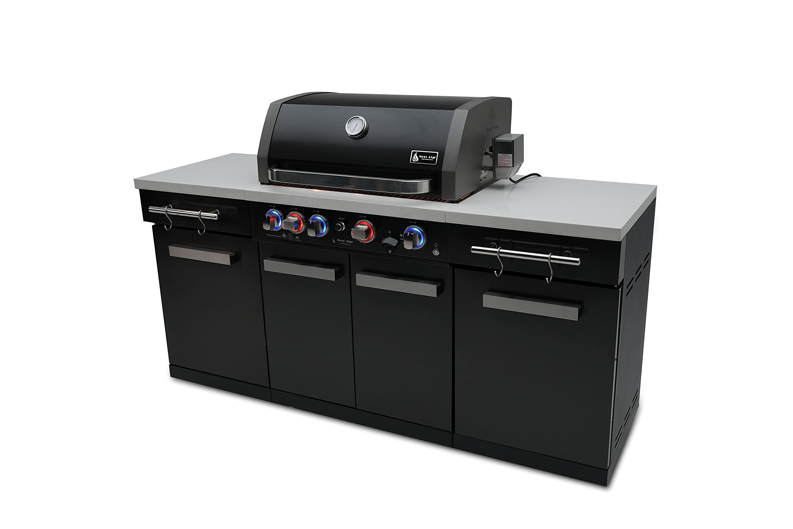 Mont Alpi Ma-957 5-Burner 63000 Btu Black Stainless Steel Outdoor Kitchen Bar Gas Island Grill W/Infrared Rear Burner + Rotisser