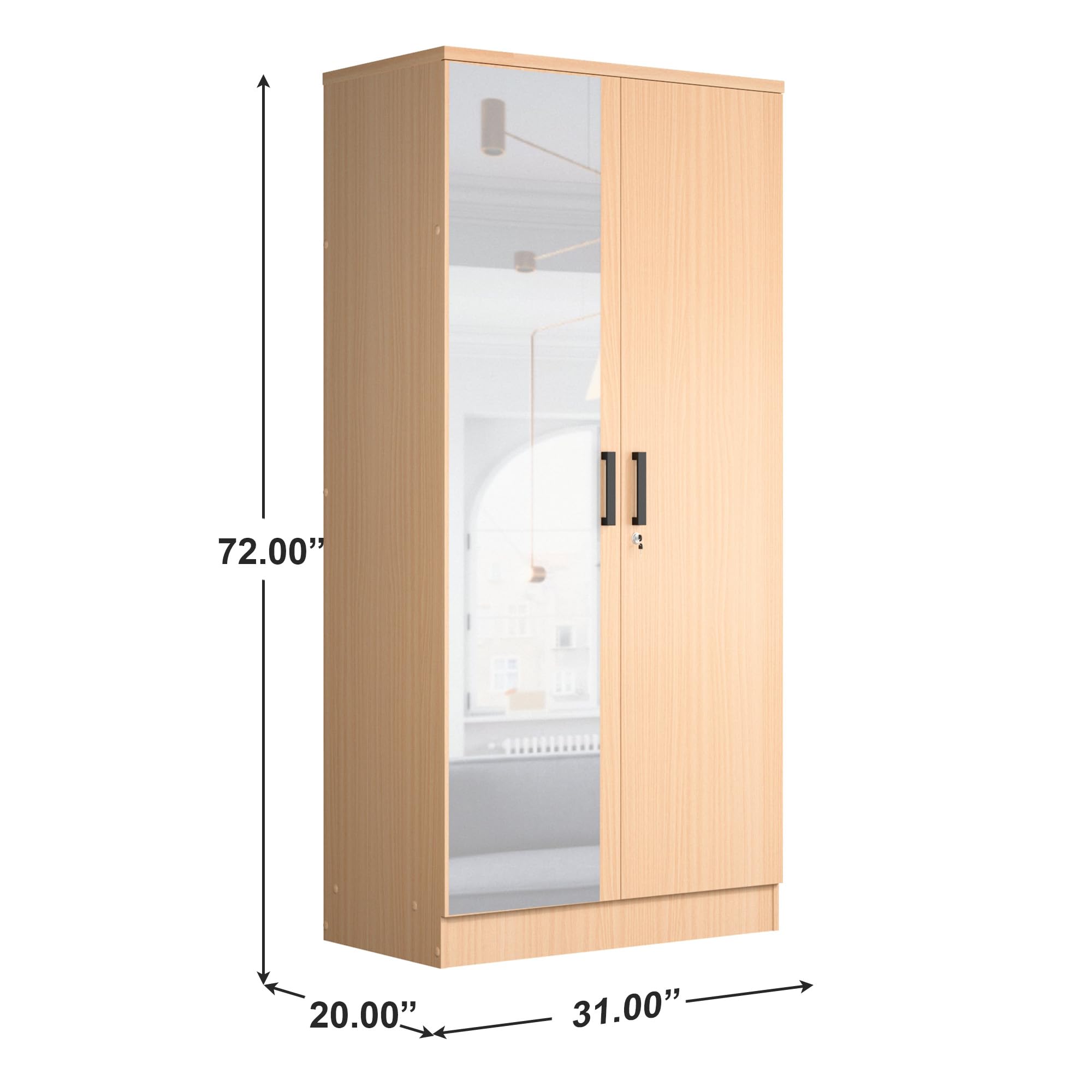 Better Home Products Harmony Two Door Armoire Wardrobe with Mirror Beech (Maple)