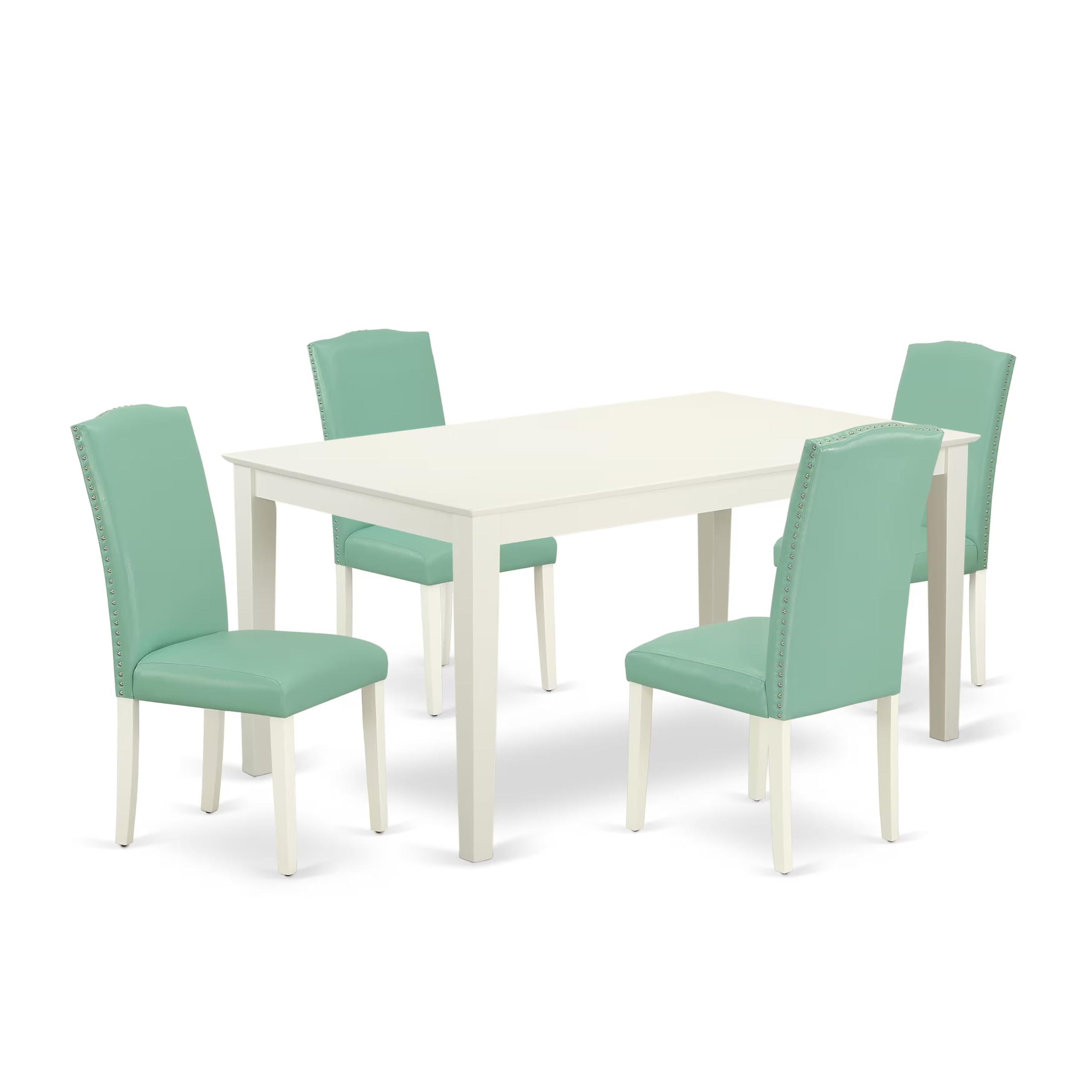 East West Furniture Caen5-Lwh-57 5 Piece Dining Room Furniture Set Includes A Rectangle Dining Table And 4 Pond Faux Leather Upholstered Chairs, 36X60 Inch, Linen White