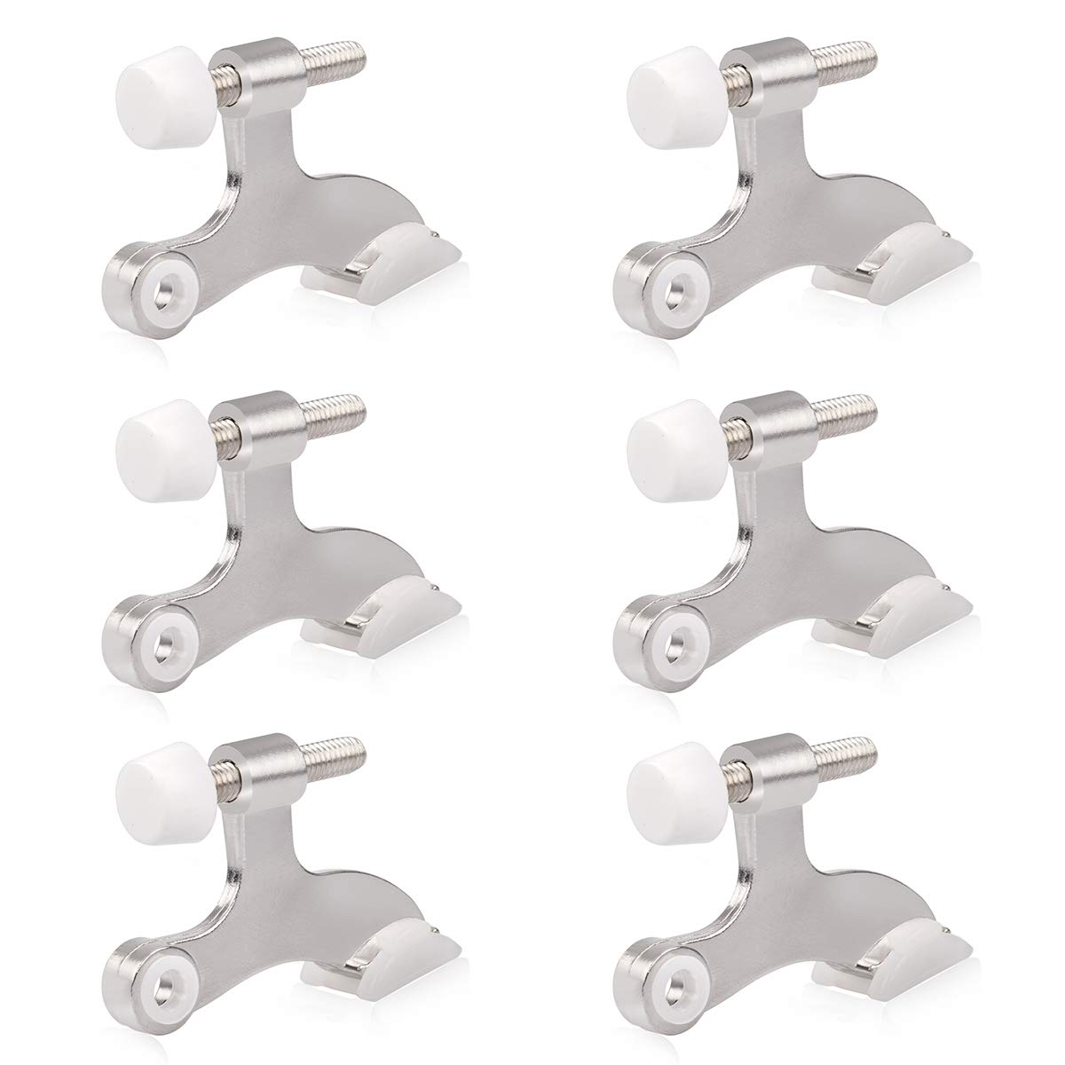 Homotek 6 Pack Hinge Pin Satin Nickel Door Stopper,Adjustable Deluxe Heavy Duty Door Stopper 2-1/2'X1-3/4',With White Rubber B