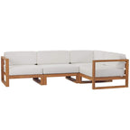 Modway Eei-4253-Nat-Whi-Set Upland Patio Teak Wood Sectional Sofa, 4-Piece Set, Natural White