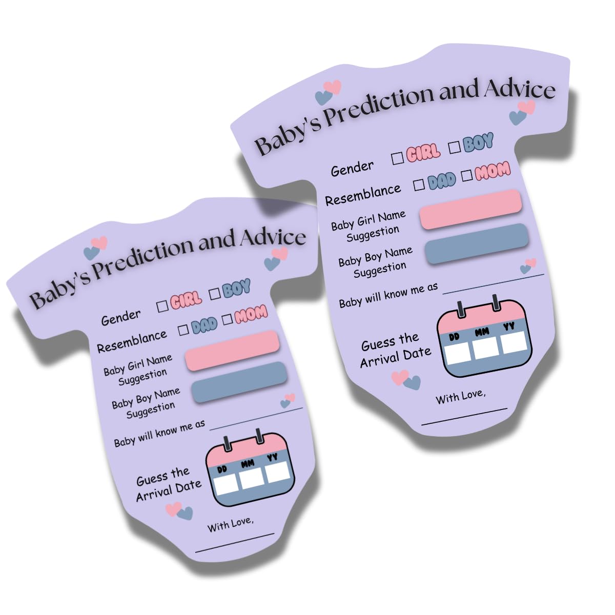 The Decor Cycle, Pack of 20, Baby Shower Decoration Items Gift Cards for Games Wishes Name Suggestion cards, Shape Cut, 5 X 4.5 