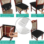 Buyue Luxury Dining Room Chair Covers Set Of 4, Easy Installation Stretchy Jacquard Armless Kitchen Chair Seat Protectors, Rear Covered- Sky Blue- 4