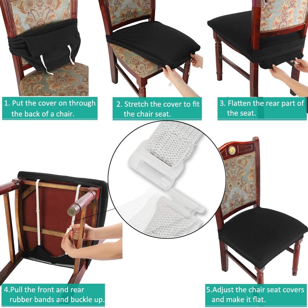 Buyue Luxury Dining Room Chair Covers Set Of 6, Easy Installation Stretchy Jacquard Armless Kitchen Chair Seat Protectors, Rear Covered- Sky Blue- 6