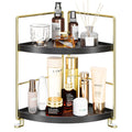 KINGBERWI 2-Tier Bathroom Corner Counter Organizer, Makeup Storage Shelf Vanity Tray, Bathroom Sink Countertop Organizer, Black