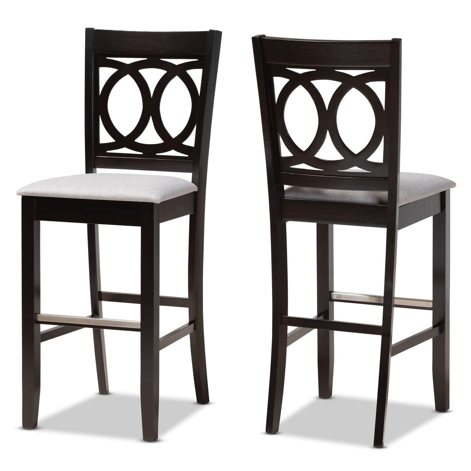 Baxton Studio Carson Gray Upholstered Espresso Wood 2-Piece Bar Stool Set