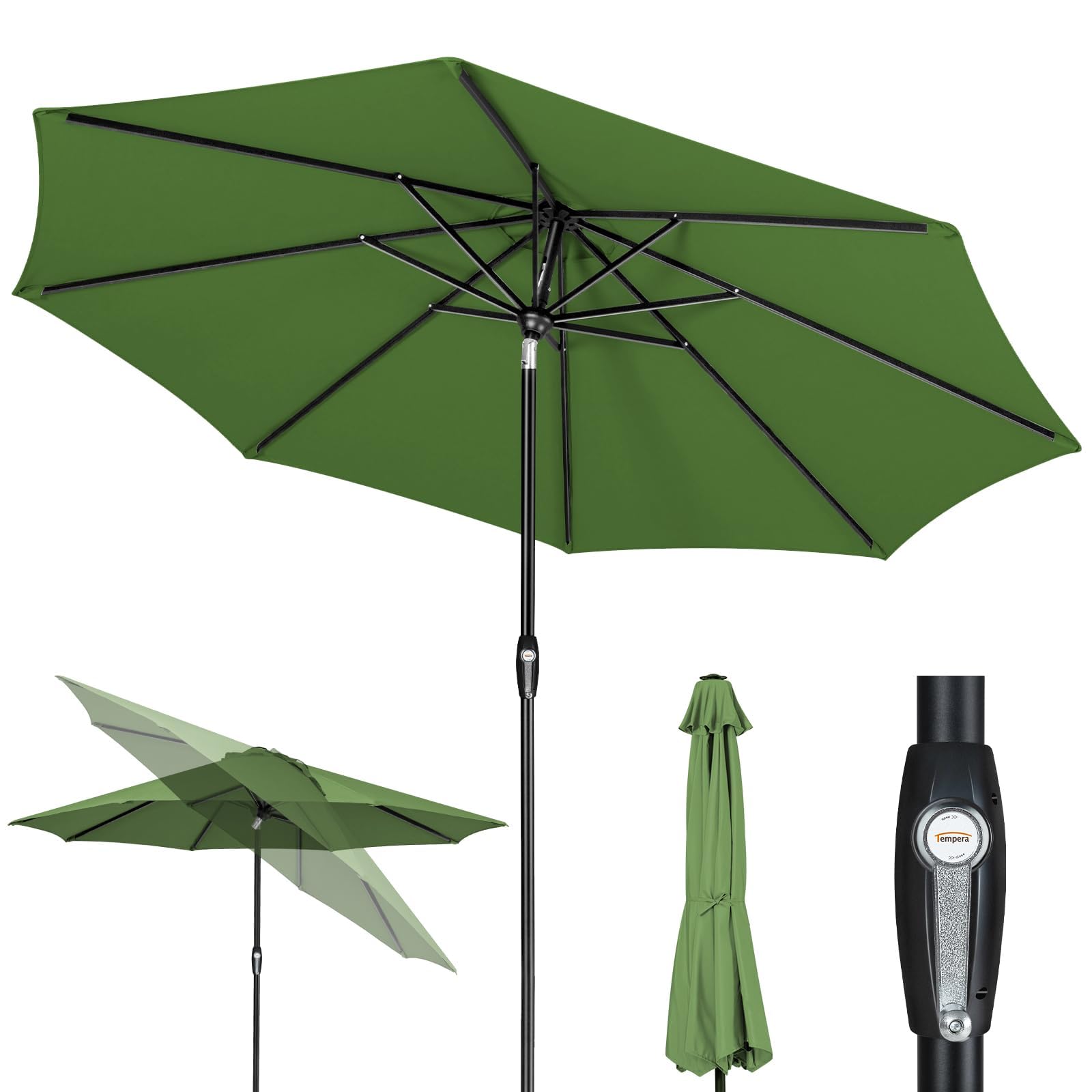 Tempera 10Ft Patio Market Outdoor Table Umbrella With Auto Tilt And Crank,Large Sun Umbrella With Sturdy Pole&Fade Resistant Can