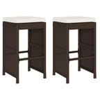 vidaXL Kitchen Stools with Cushions 2pcs Brown Synthetic Rattan Stool, Outdoor Bar Stool, Bar Chair, Garden Stool