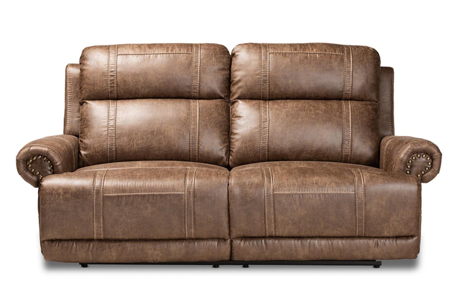 Baxton Studio Buckley Light Brown Faux Leather 3-Piece Reclining Living Room Set