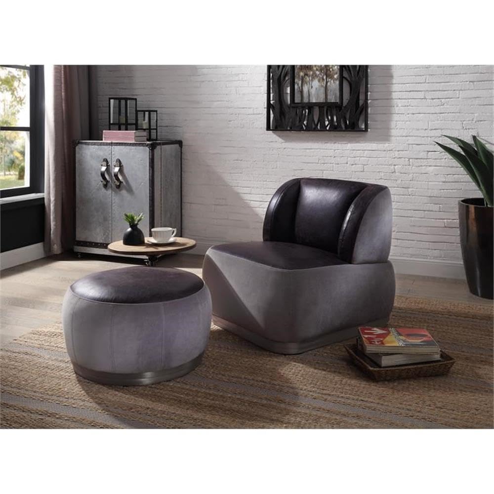 Acme Decapree Top Grain Leather Accent Chair in Antique Slate and Gray