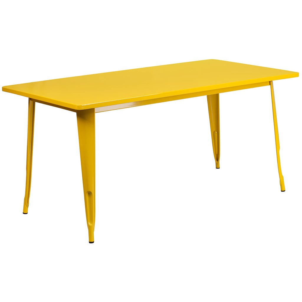 Flash Furniture Commercial Grade 31.5" x 63" Rectangular Yellow Metal Indoor-Outdoor Table Set with 4 Stack Chairs