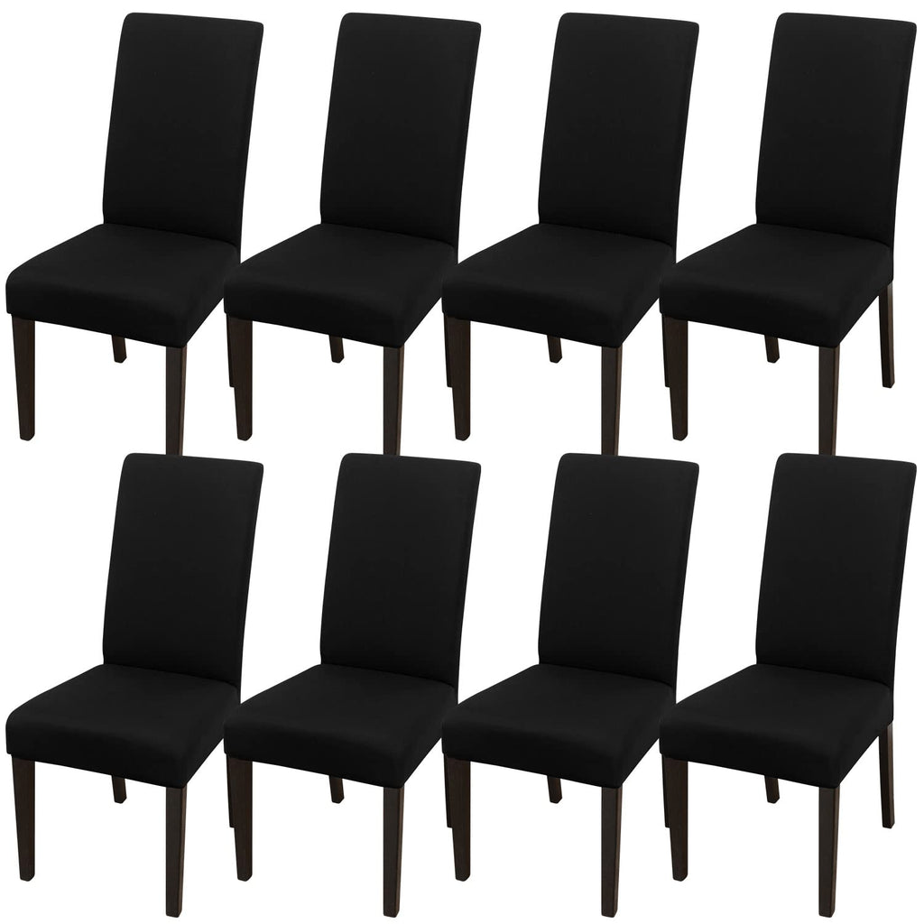 Jqinhome Dining Room Chair Covers Set Of 8, High Stretch Chair Slipcover Removable Washable Chair Seat Protector Cover For Home Party Hotel Wedding Ceremony (Black)