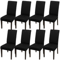 Jqinhome Dining Room Chair Covers Set Of 8, High Stretch Chair Slipcover Removable Washable Chair Seat Protector Cover For Home Party Hotel Wedding Ceremony (Black)