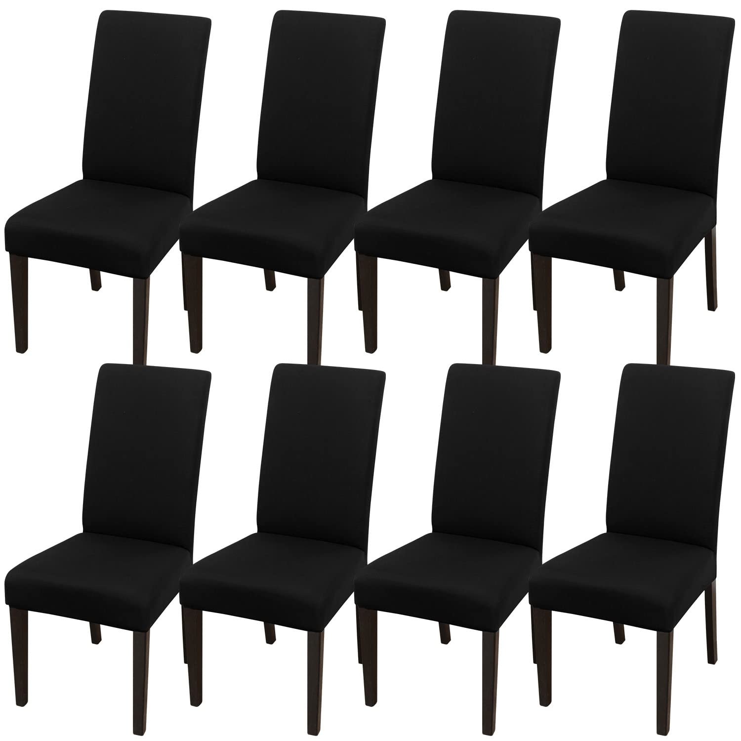 Jqinhome Dining Room Chair Covers Set Of 8, High Stretch Chair Slipcover Removable Washable Chair Seat Protector Cover For Home Party Hotel Wedding Ceremony (Black)