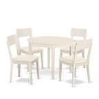 East West Furniture BOAD5-LWH-LC 5 Piece Dining Room Furniture Set Includes a Round Kitchen Table and 4 Faux Leather Upholstered Dining Chairs, 42x42 Inch, Linen White