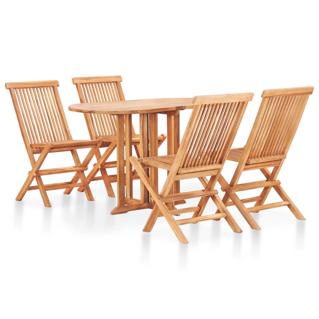 vidaXL 5-Piece Folding Patio Dining Set of Solid Teak Wood - Versatile Outdoor Furniture Set with Oval Butterfly Table and Four Chairs