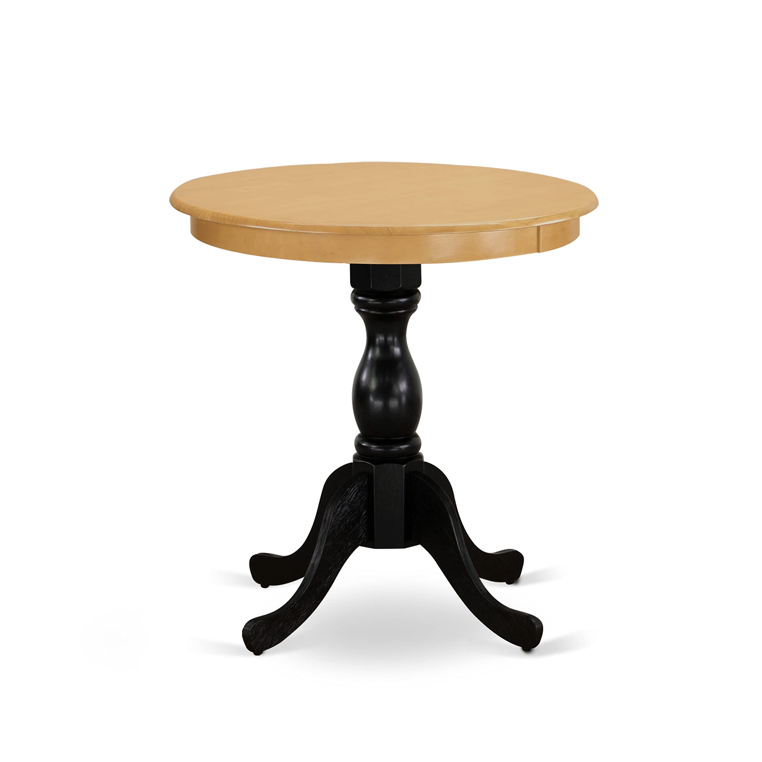 East West Furniture Est-Obl-Tp Eden Dining Room Table - A Round Kitchen Table Top With Pedestal Base, 30X30 Inch, Oak & Black