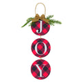 LaZimnInc Christmas Decoration JOY Wall Sign, Buffalo Check Plaid Wreath for Front Door Rustic Burlap Wooden Christmas Ornaments