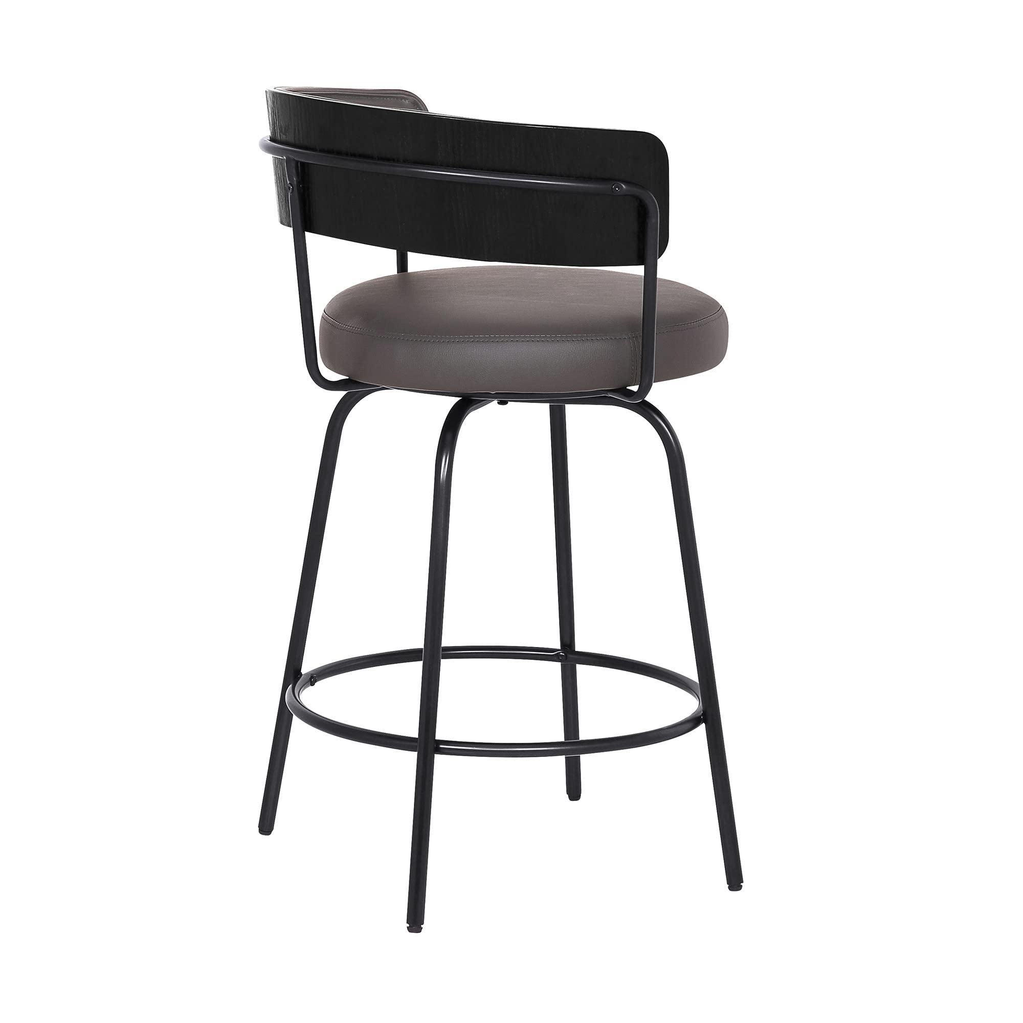 HomeRoots Black Steel,Faux Leather,Plywood 26' Gray Faux Leather Modern Swivel Bar Stool