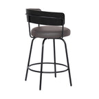HomeRoots Black Steel,Faux Leather,Plywood 26' Gray Faux Leather Modern Swivel Bar Stool
