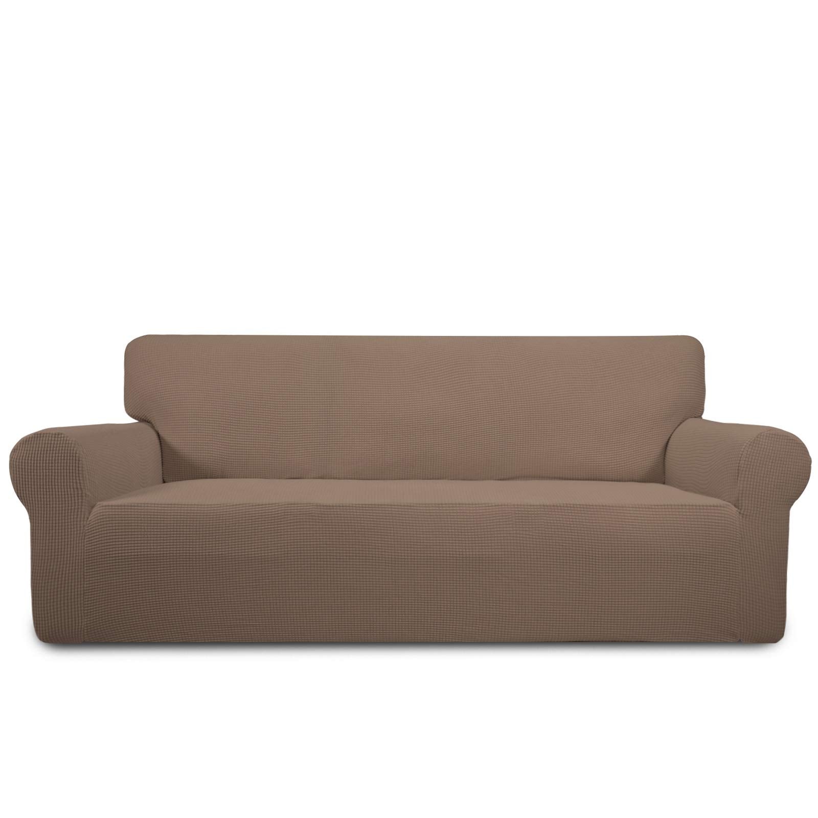 Purefit Stretch Oversized Sofa Slipcover – Spandex Jacquard Non Slip Soft Couch Sofa Cover, Washable Furniture Protector With Non Skid Foam And Elastic Bottom For Kids (Oversized Sofa, Camel)