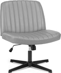 Dumos Criss Cross Chair, Cross Legged Office Chair No Wheels, Wide Armless Desk Chair Adjustable Swivel Home Office Computer Vanity Chair, Silver