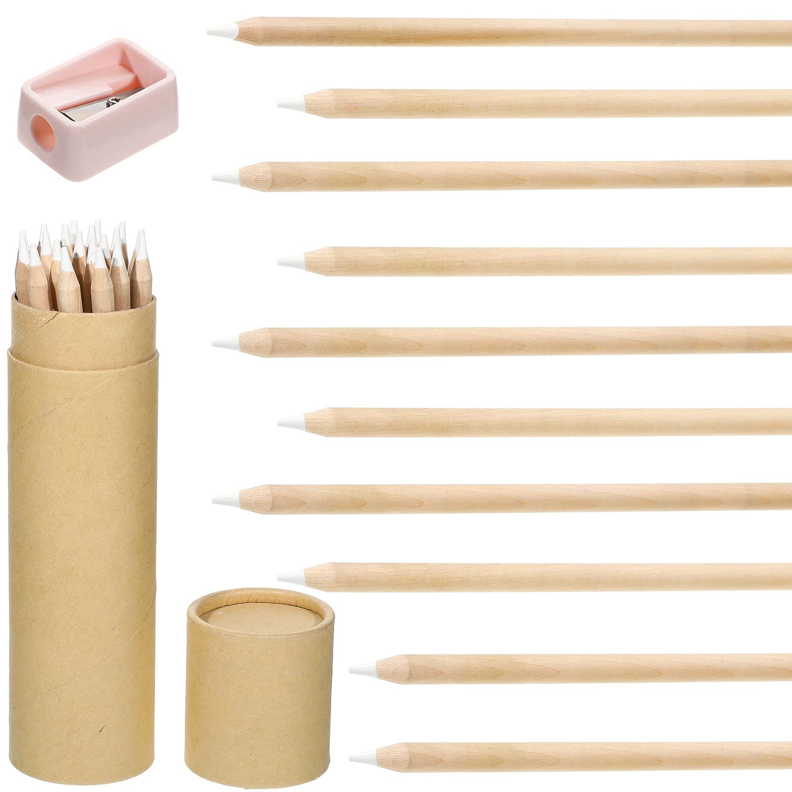Wooden White Chalk Pencils With Sharpener And Kraft Paper Pen Container, Real Slate Chalk Pencils Art Pencils For Drawing Writin