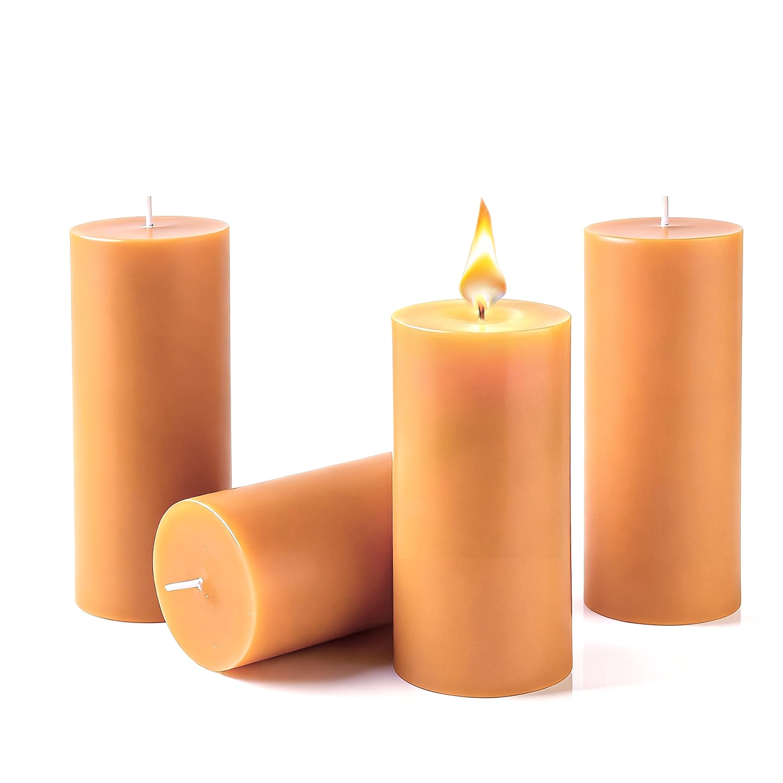 Natural Beeswax Candles 4 Packs, 100% Pure Beeswax Pillar Candles with 140 Hours Long Burning Time, Organic Bee Wax Candle for H