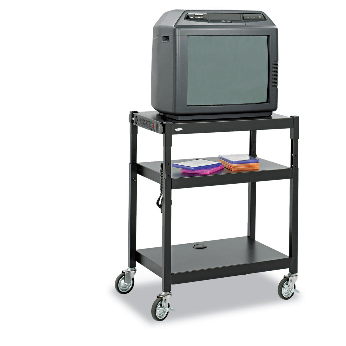 Safco Products 8932BL Steel Adjustable Height AV Cart, Black