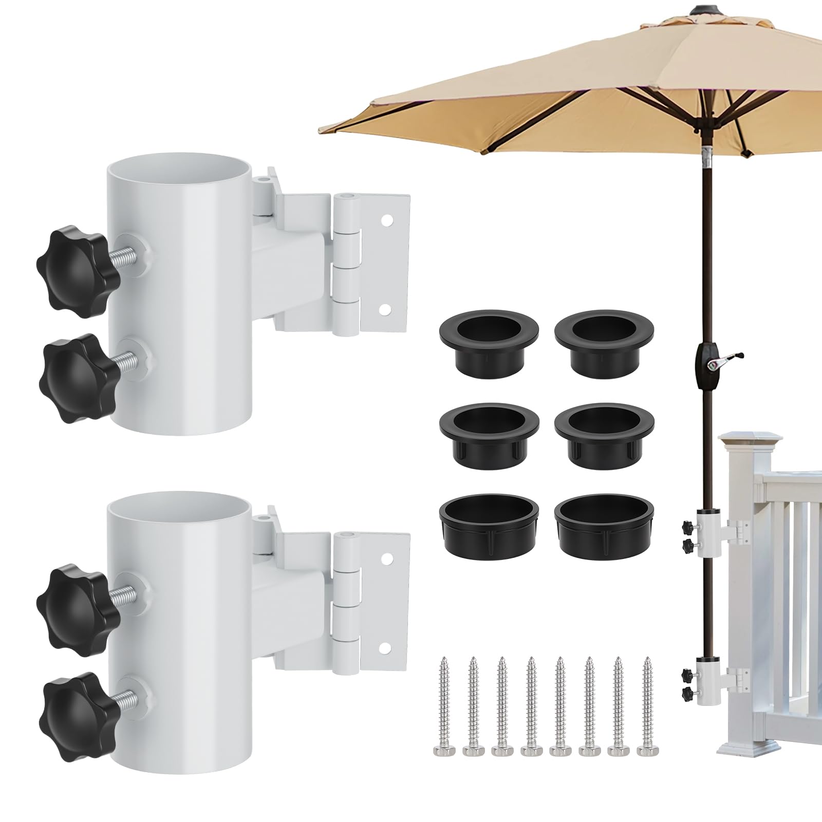 Stainless Steel Deck Umbrella Mount - Fits Flat/Right-Angle Surfaces, Patio Umbrella Holder for Deck Railings (Up to 2 Umbrellas