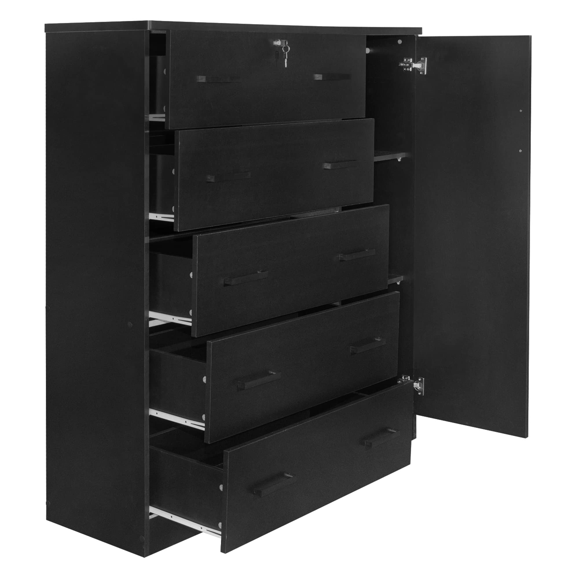 Better Home Products JCF Sofie 5 Drawer Wooden Tall Chest Wardrobe in Black