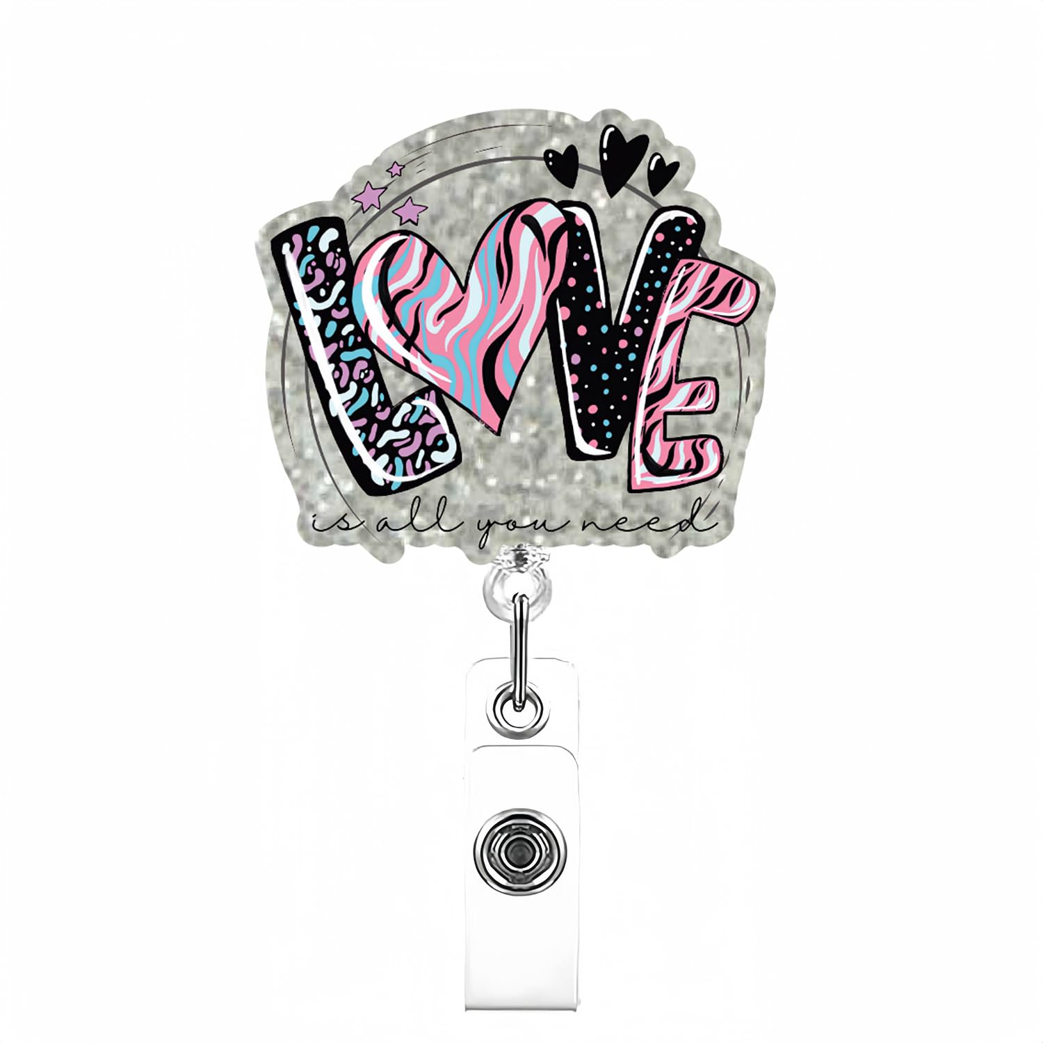 Valentine'S Day Badge Holder Retractable Clip Love Badge Reel Retractable Star Cute Heart Name Tag Acrylic Alligator Clip For Nu