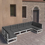 vidaXL Solid Pinewood Patio Lounge Set 7 Piece with Cushions Outdoor Garden Terrace Yard Furniture Wooden Lounge Sofa Set Seat Seating White