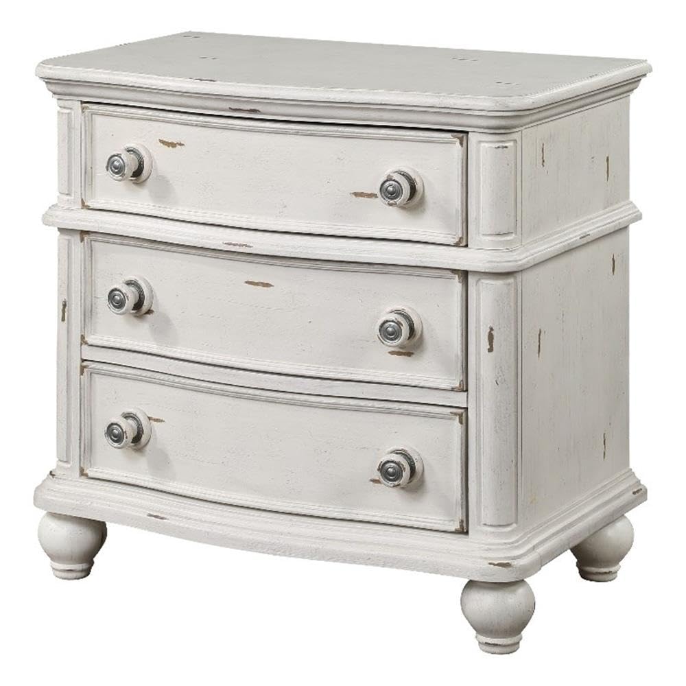 Acme Jaqueline 3-Drawer Wooden Nightstand in Light Gray and Antique White
