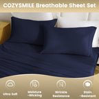 Cozysmile California King Sheet Set Deep Pocket - 4 Piece Silky Soft Breathable Bed Sheet & Pillowcase Set, Hotel Luxury Wrinkle