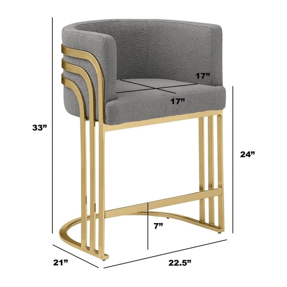 Best Quality Furniture Modern Teddy Fabric Counter Height Stools with Chrome Legs - Dark Gray - Elegant Barrel Design with Gold Frame - Set of 2 - Perfect for Dining Room, Bar, Office, or Living Room