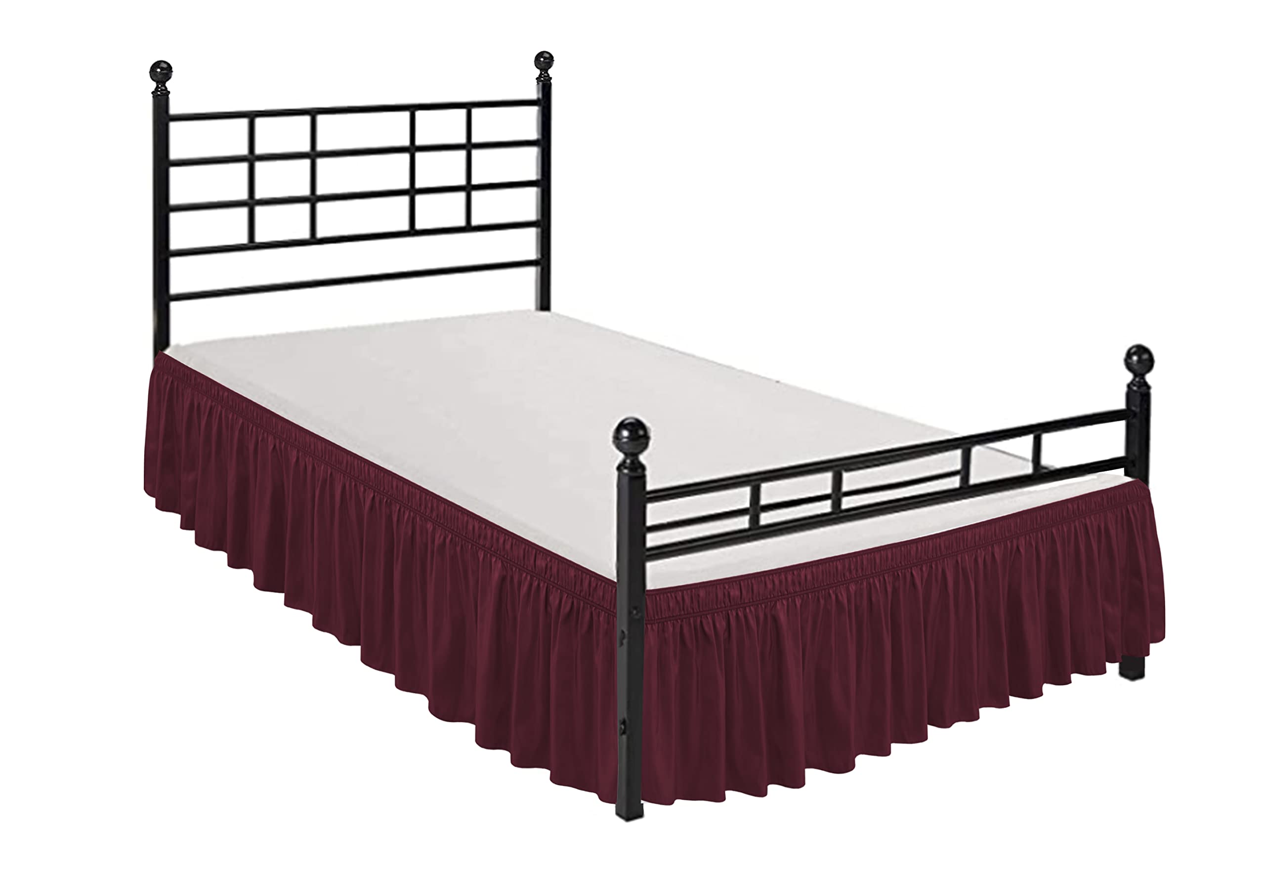 Biscaynebay Wrap Around Bed Skirts With Split Corners For King Beds 14' Drop, Burgundy Elastic Dust Ruffles Easy Fit Wrinkle & Fade Resistant Silky Luxurious Fabric Solid Machine Washable