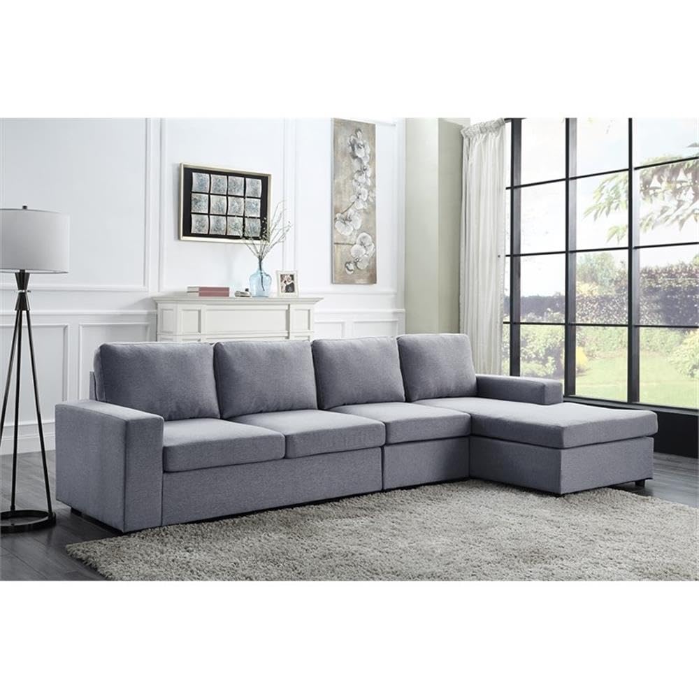 Lilola Home Dunlin Light Gray Linen Reversible Modular Sectional Sofa Chaise