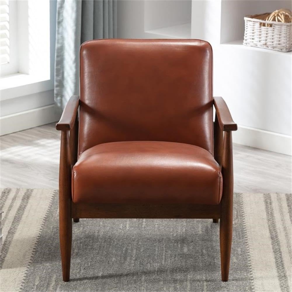Comfort Pointe Austin Caramel Faux Leather Modern Wooden Base Accent Chair