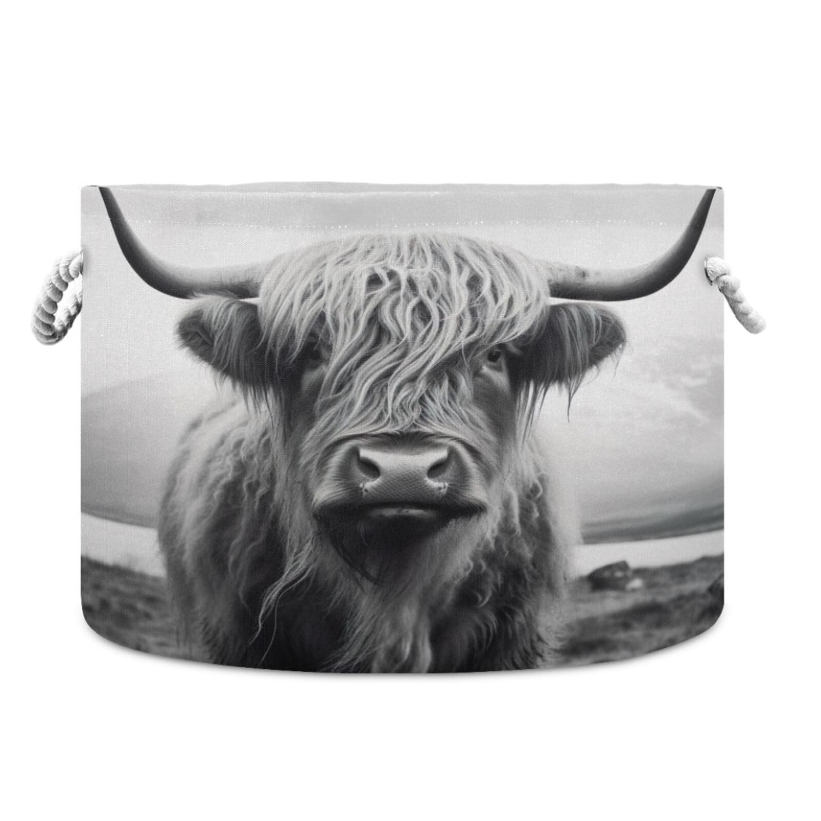 Wellday Cotton Rope Basket Highland Cow Baby Laundry Basket For Blankets Toys Storage Basket