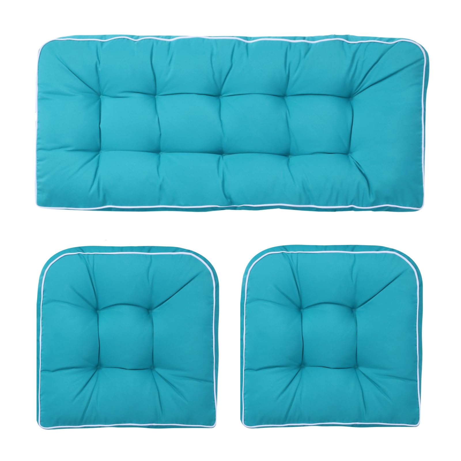 Blytieor Outdoor 3 Piece Wicker Chair Cushion Set, 1 Loveseat Wicker Settee Cushion & 2 U-Shape Cushion For Patio Bench All Weat