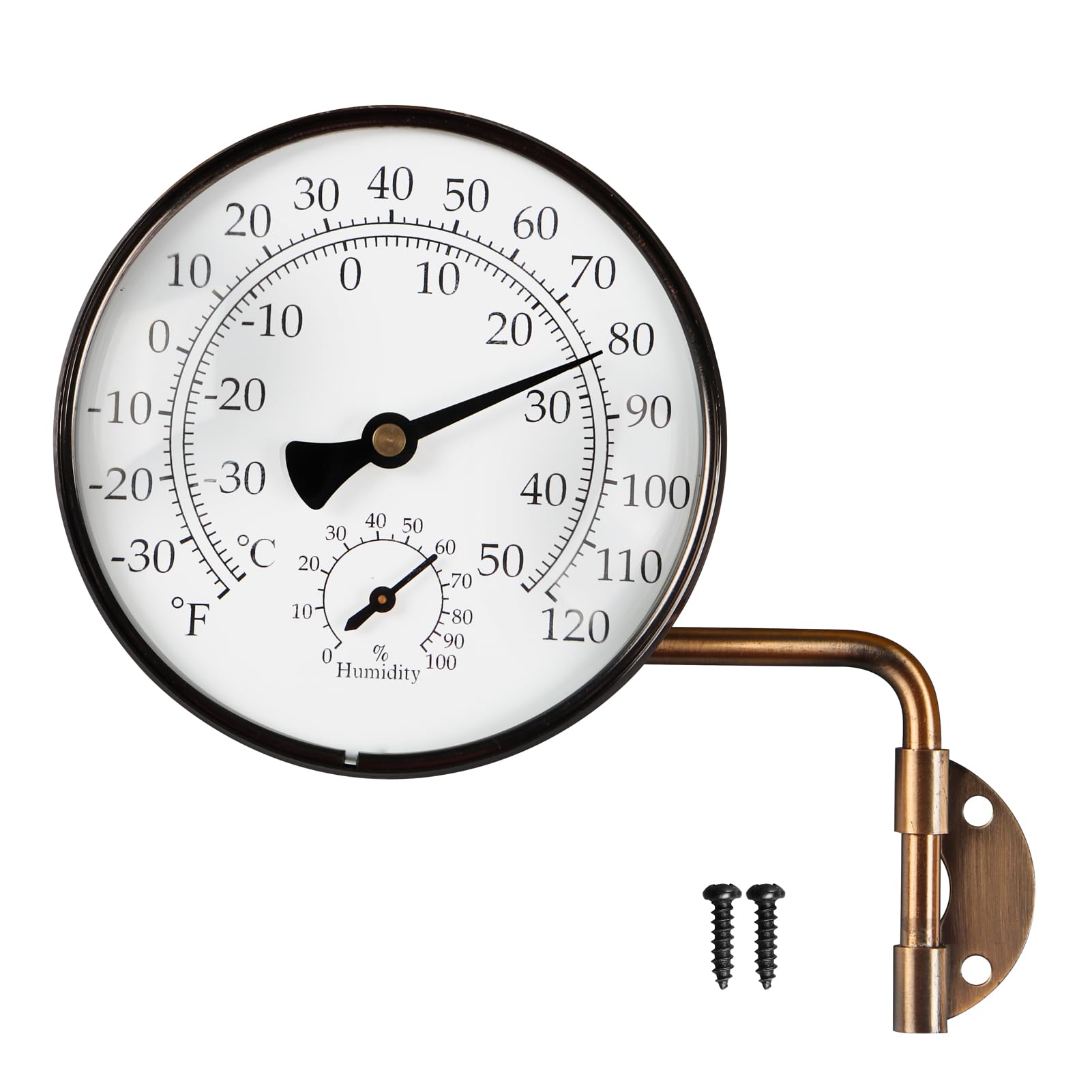 Foxyoo 4-Inch Brass Outdoor Thermometer - Analog Temperature Gauge For Patio, Greenhouse And Garage