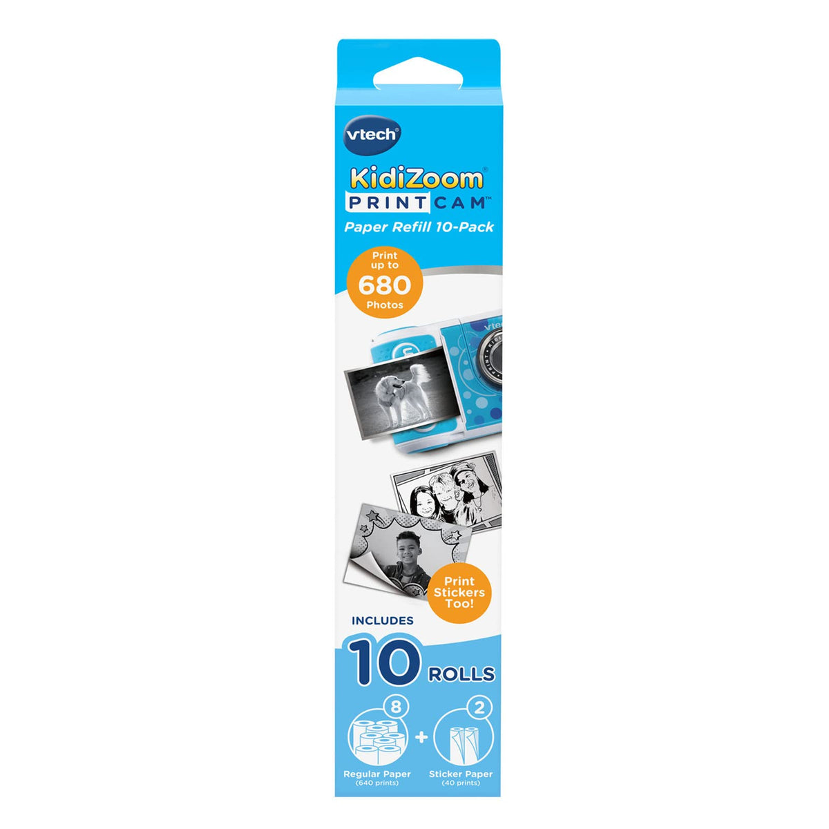 Vtech Kidizoom Printcam Paper Refill 10-Pack, White With 8 Regular Paper Rolls, 2 Adhesive Sticker Paper Rolls, Quick Start Guid