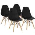 Giantex Dining Chairs Set Of 4 Black, Pre Assembled Mid Century Modern Dining Chairs With Wood Legs, Armless Kitchen Chairs, Plastic Side Chair For Dining Room, Kitchen, Living Room