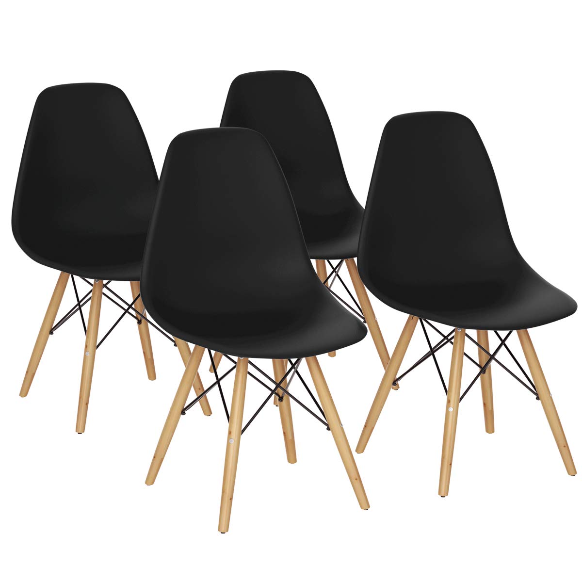 Giantex Dining Chairs Set Of 4 Black, Pre Assembled Mid Century Modern Dining Chairs With Wood Legs, Armless Kitchen Chairs, Plastic Side Chair For Dining Room, Kitchen, Living Room