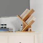 Ymyny 2 Tier Tree Bookshelf, Small Bookcase, Modern Wood Book Storage Rack Organizer, Freestanding Book Shelf For Books/Movies/Cds, Display Rack For Bedroom, Home Office, Natural Uhbc012N
