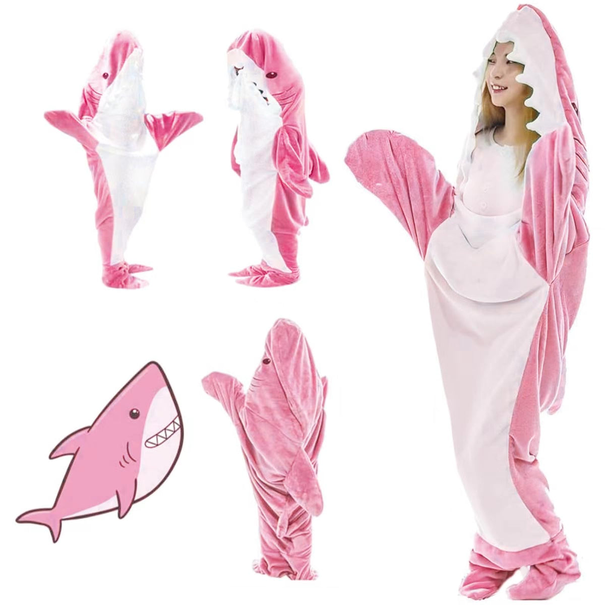 Womefic Wearable Shark Blanket Hoodie Onesie Adult, Comfy Blanket Shark Hoodie Super Soft Shark Onesie Hoodie, Wearable Shark Sl